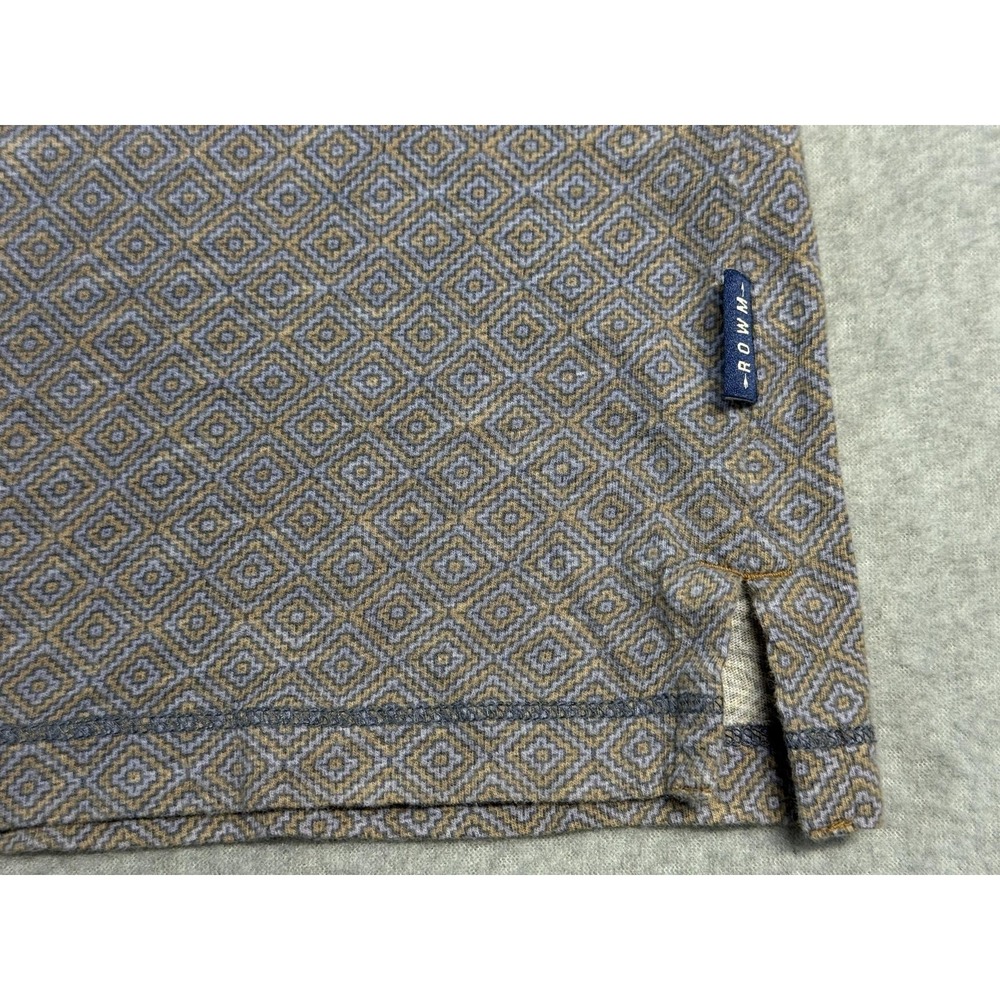 ROWM Polo Shirt Mens Large Gray Diamond Pattern Cotton Knit Short Sleeve - Picture 6 of 13